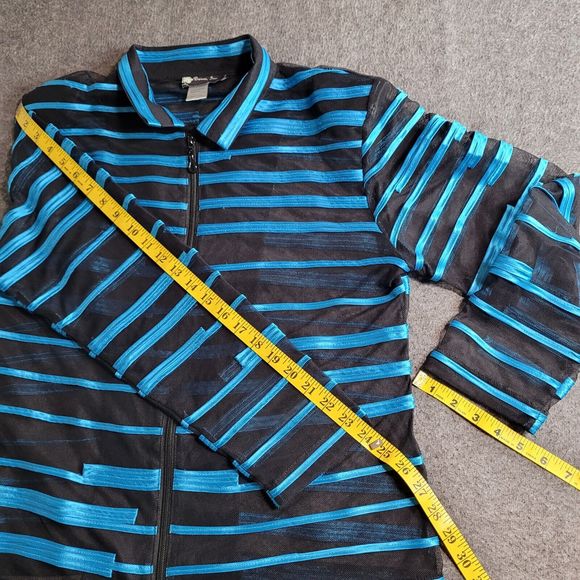 Damee Inc Black Mesh Turquoise Stripe XL Long Sleeve Sheer Full Zip Jacket - Picture 5 of 10